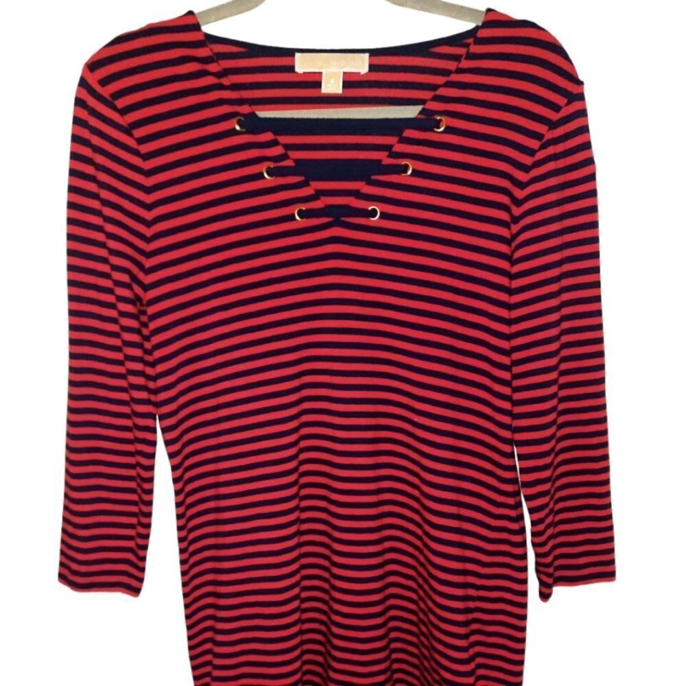 Michael Kors Red Navy Blue Striped Dress Size S